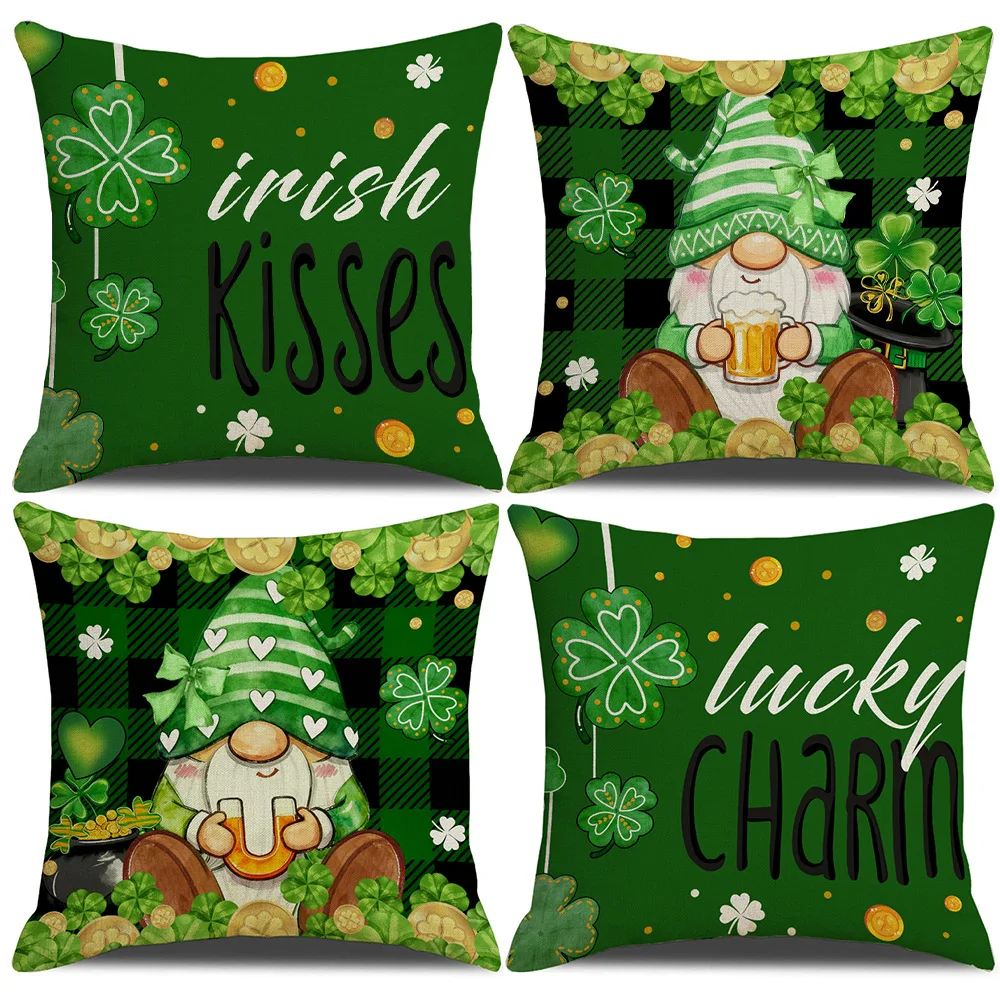 VIKAMA St Patrick's Day Cushion Cover Four-Leaf Clover Living Room Sofa Cushion Cover Bedroom Headboard Pillowcase Home Decor