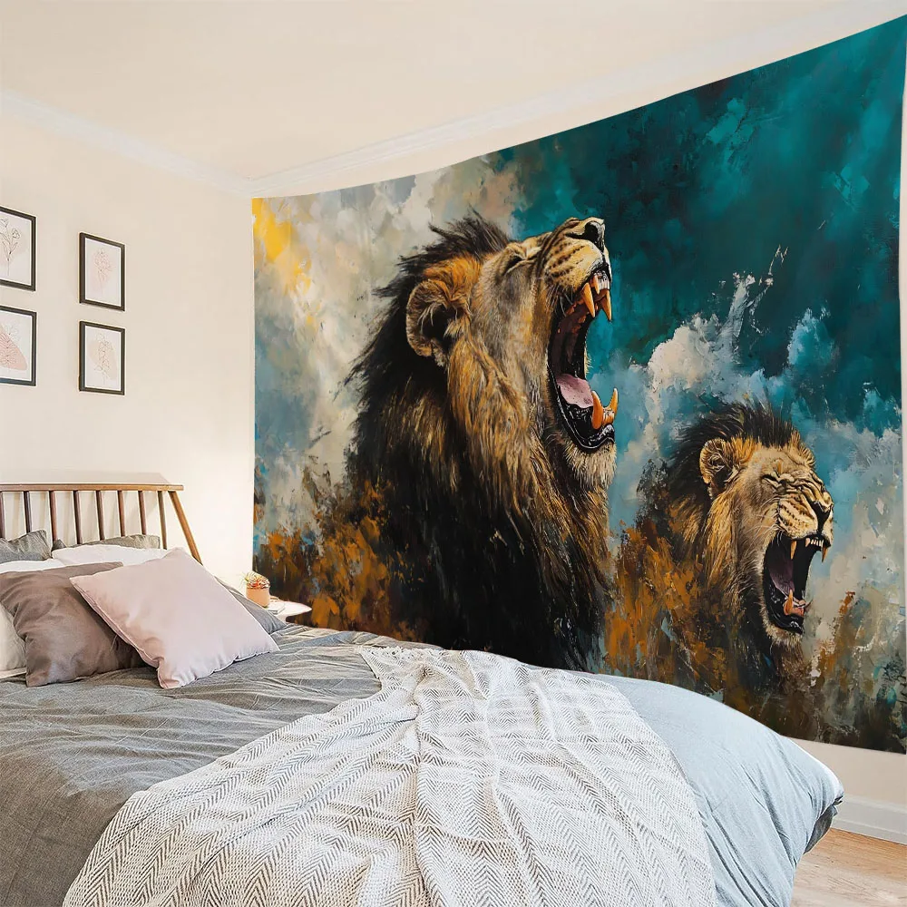 

Lion Roar Starry Sky Tapestry Dreamy Animals Nordic Style Living Room Esports Anchor Room Men's Bedroom Decoration Wall Hanging