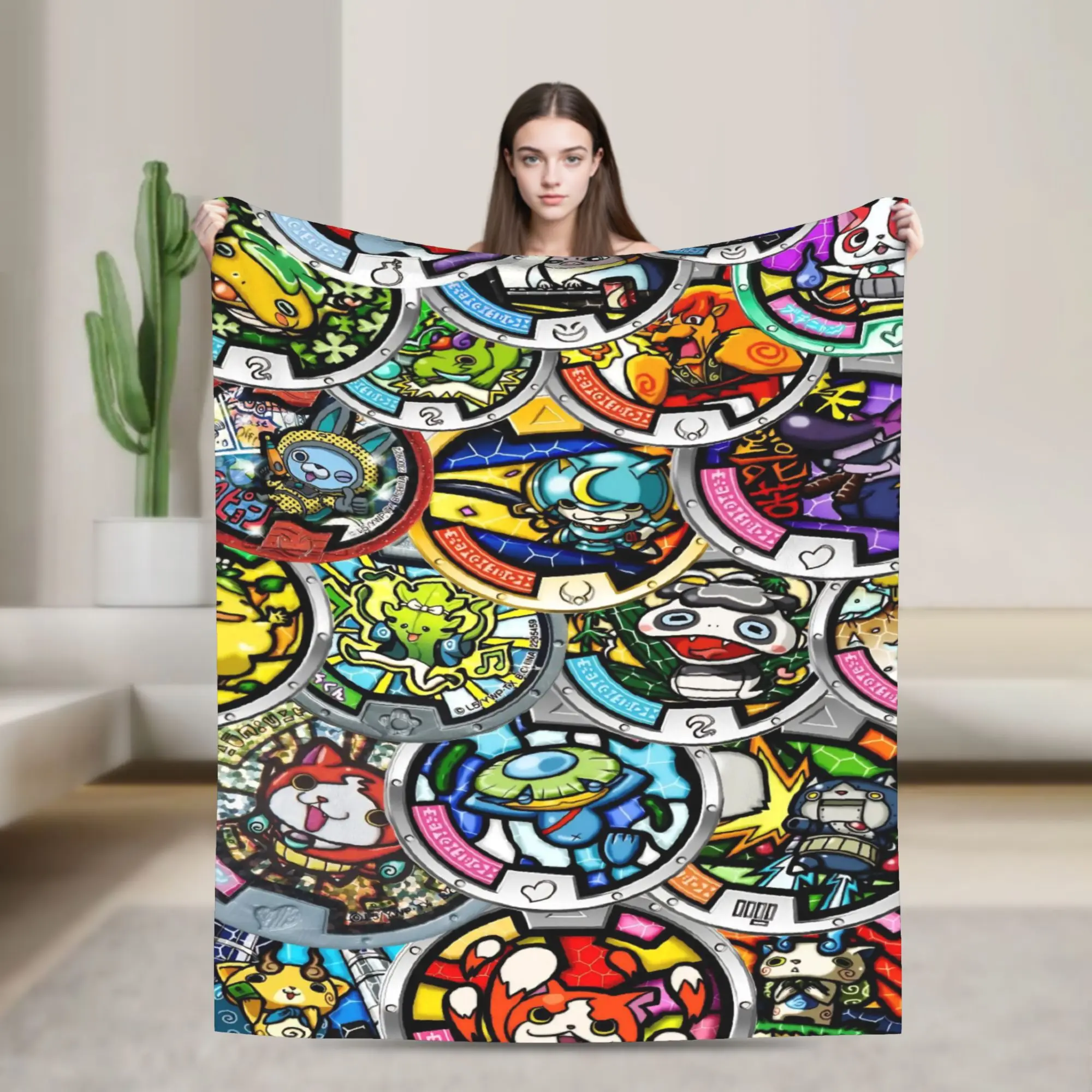 Yokai Watch Game Blanket Cover Flannel Jibanyan Shogunyan Lightweight Thin Throw Blanket for Outdoor Travel Bedspread