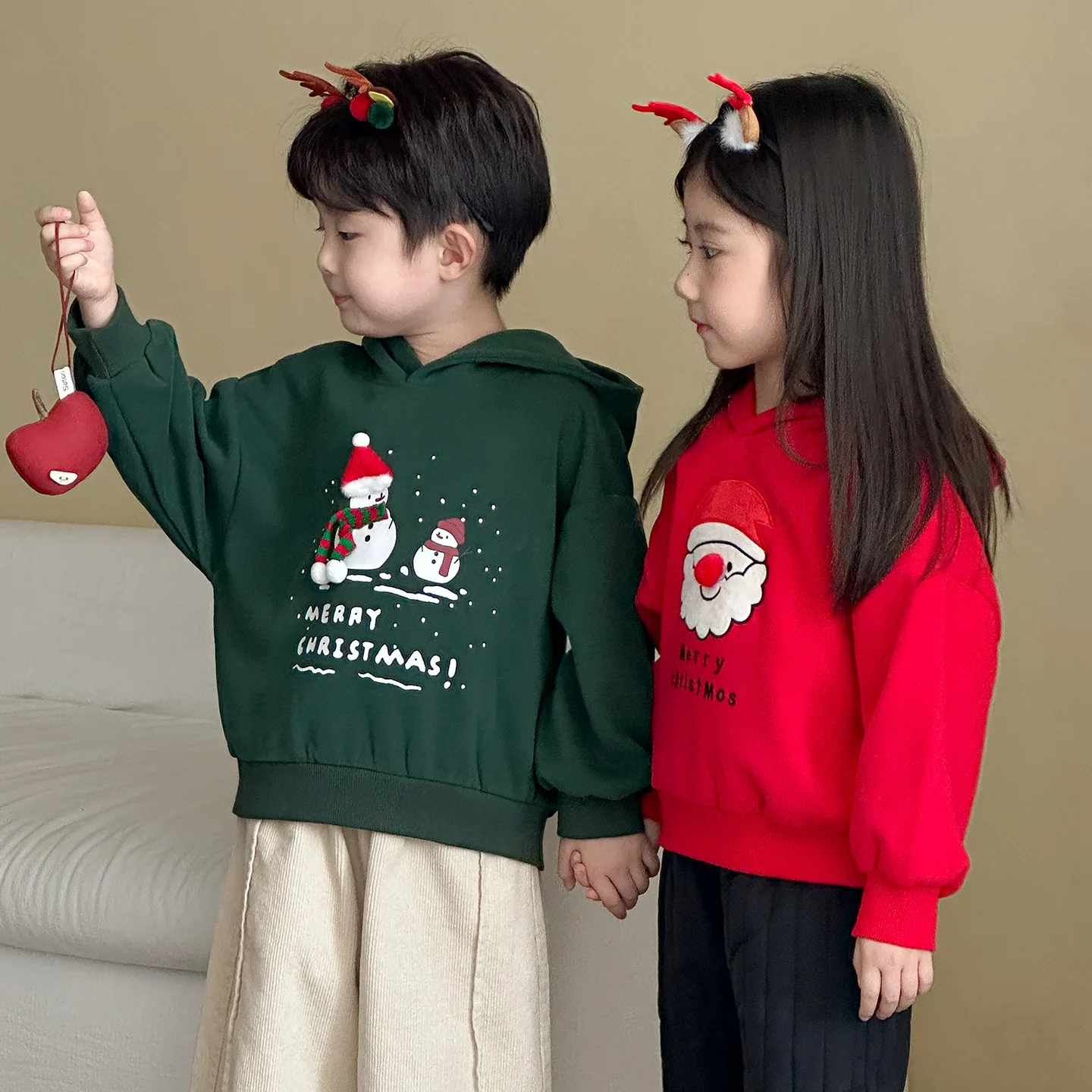 2025 خريف جديد الأطفال مقنعين البلوز موضة طباعة بنين بنات عيد الميلاد فضفاض البلوز الطفل ملابس علوية من القطن الاطفال الملابس