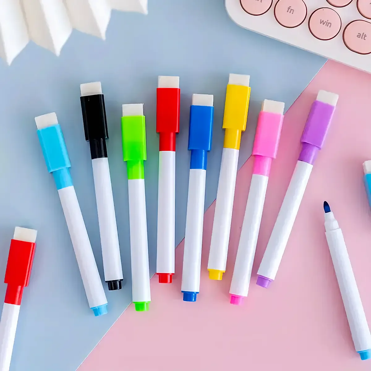 

8-цветный набор ручек для сухого стирания с магнитными маркерами для офисной доски, календаря и холодильника, многоцветные письменные принадлежности