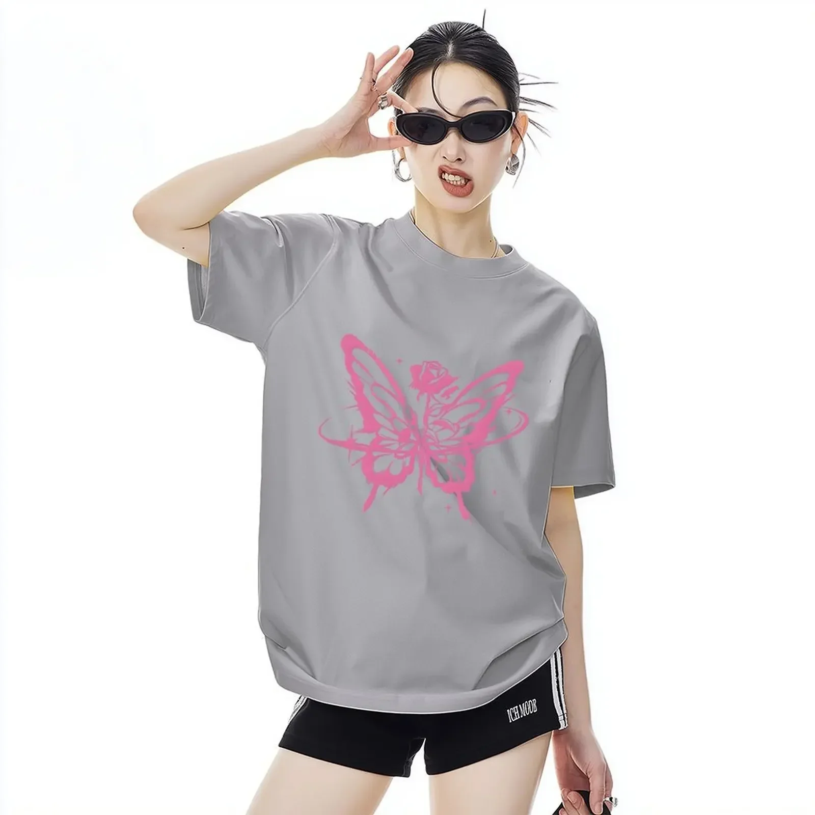 

Woman Clothing Short Sleeve T-shirt Korean Tops Female O-Neck Casual Tee T Shirts Butterfly Print Sport 2025 Y2K Summer