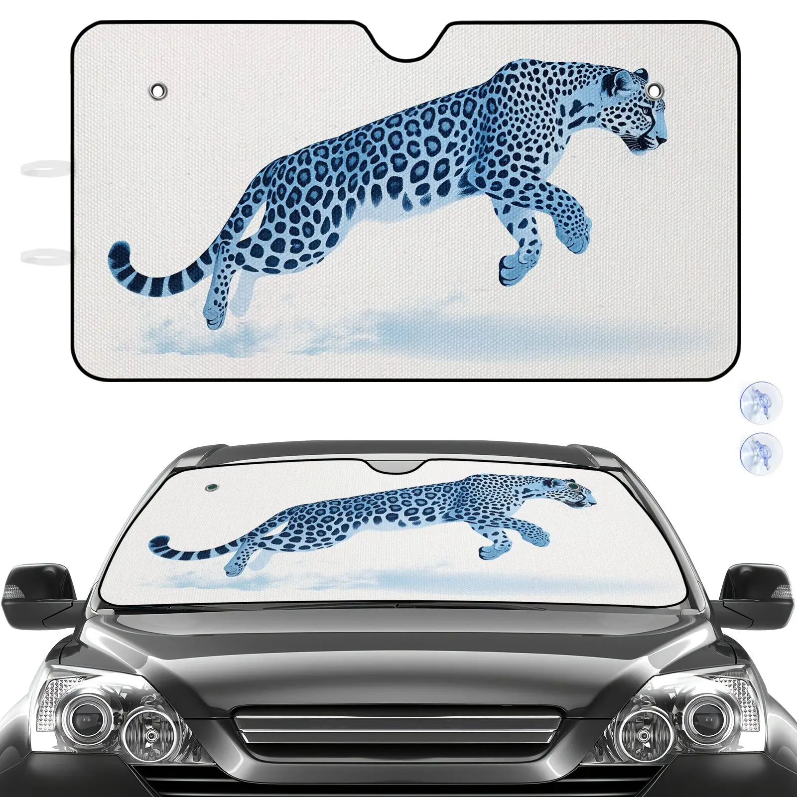 

Blue leopard print car sunshade for windshield protection and UV protection