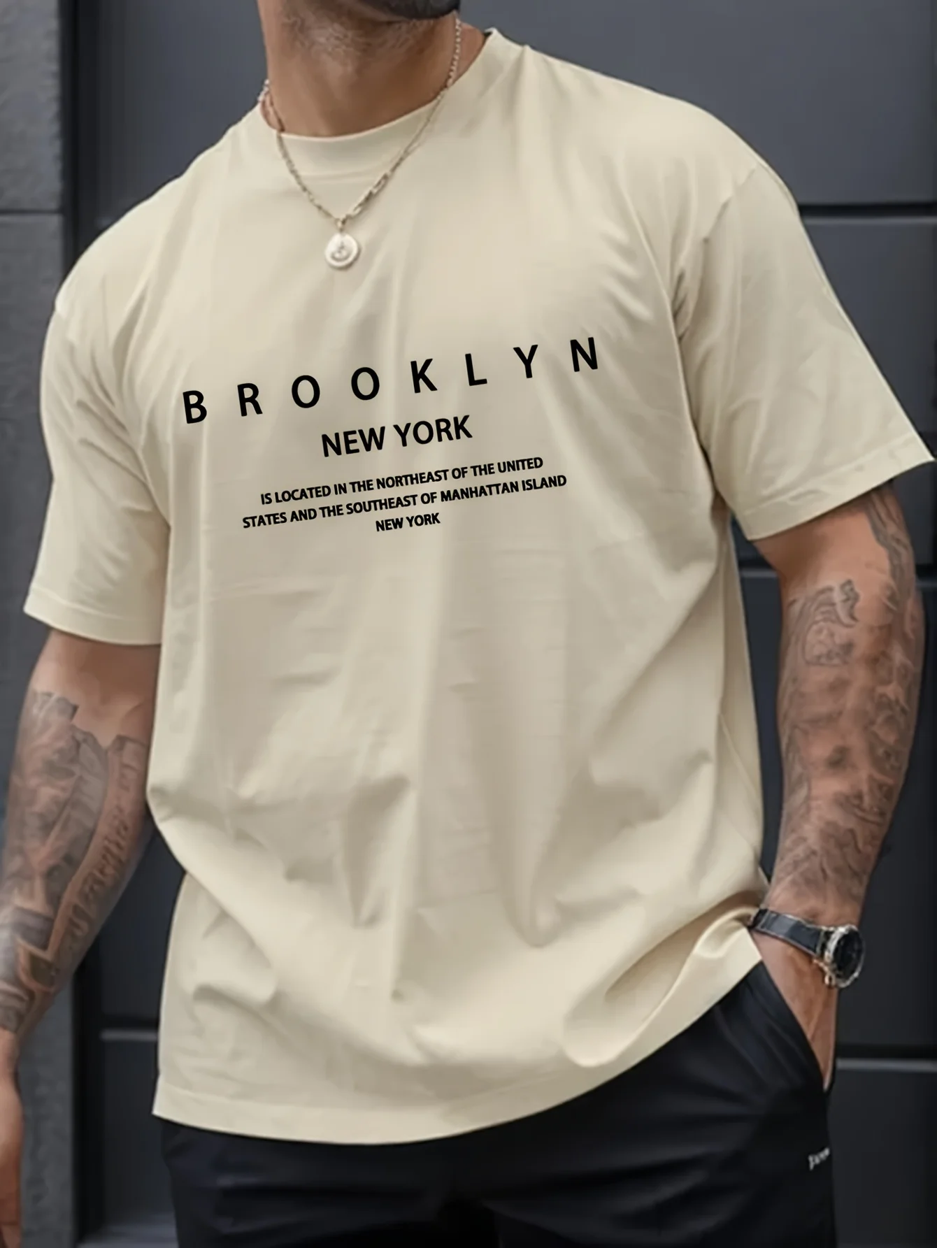 Summer men\'s 100% pure cotton casual loose plus size Brooklyn print comfortable sports round neck short sleeved T-shirt top