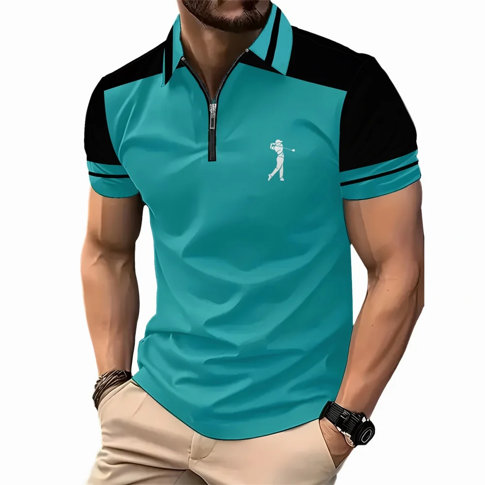 

Men's Casual Short Sleeve Polo Shirt with 3D Horse Print Striped Color Block Design Sporty Style Collared Golf Shirt for Summer