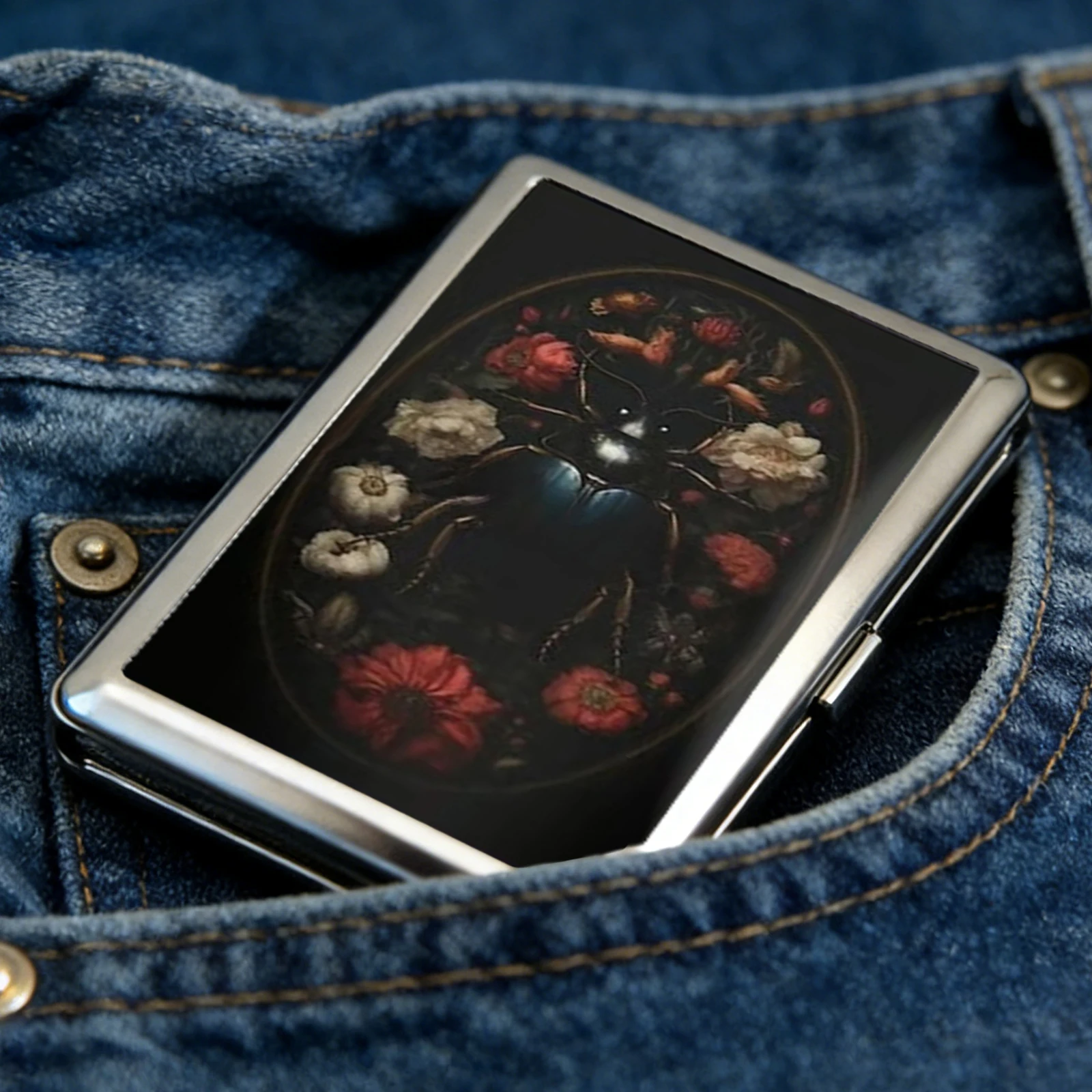 Multifunktionaler Kartenhalter mit Einfachem Schnappverschluss Art-Deco-Illustration Vielseitiges Metall-Zigarettenetui im Vintage-Stil Geschenk für Ihn & Sie – Detail 16