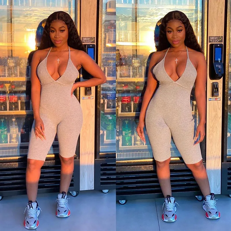 

2025 Europe and the United States fashion new summer women's sexy halter tights halter sport jumpsuit jumpsuit