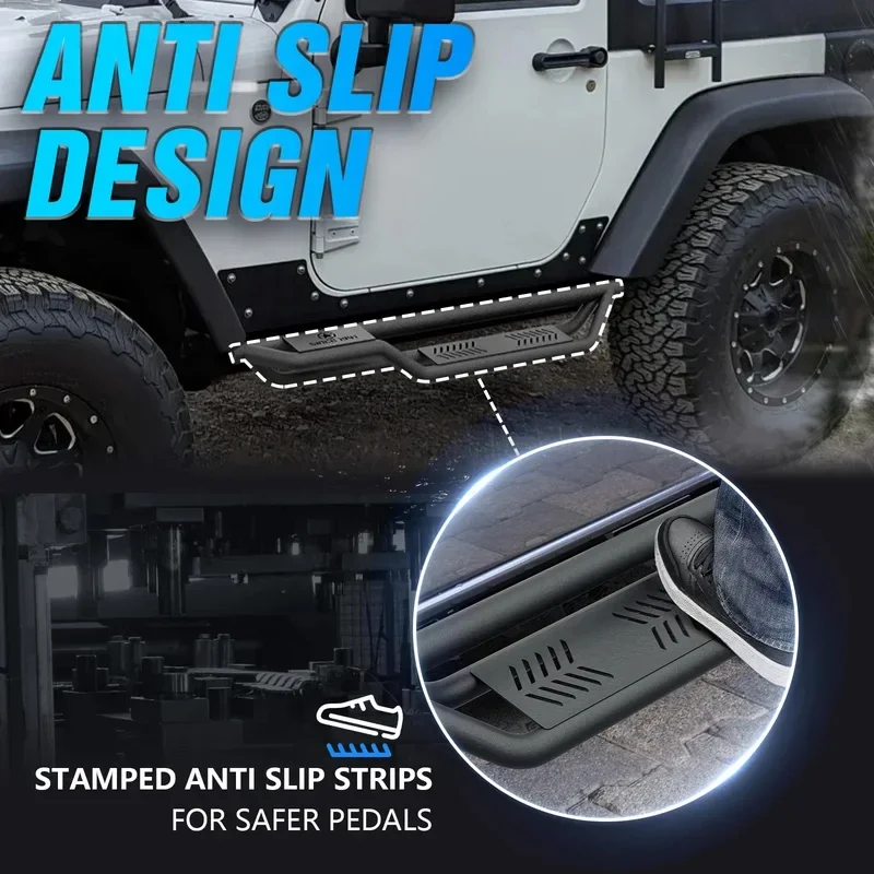 Running Boards for 2007-2018  Wrangler JK 2 Doors,Heavy Duty Steel,Textured Black Two Stairs Design Running Boards