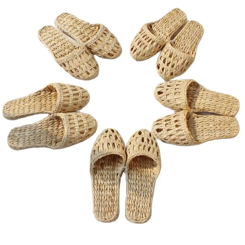 JARYCORN 2023 Summer Fashion unisex home Women\'s straw slippers New couple cane shoes handmade natural style comfortable sandals