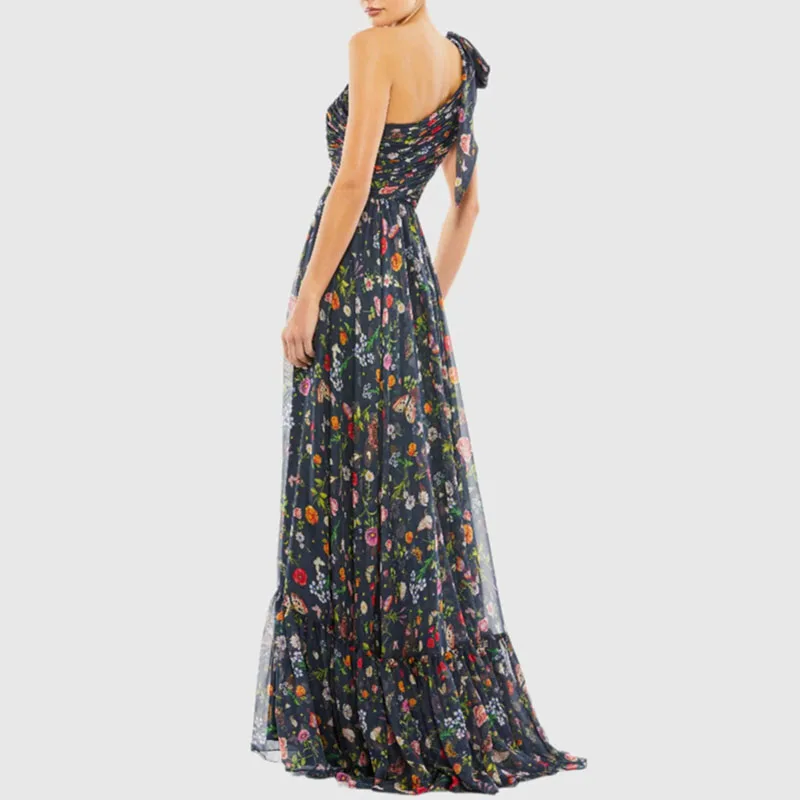 فستان نسائي مثير بخصر عالٍ على شكل حرف a فستان غير رسمي بطيات مطبوع غير منتظم بدون أكمام فستان بوهو صيفي مكشوف الكتفين للحفلات الراقصة