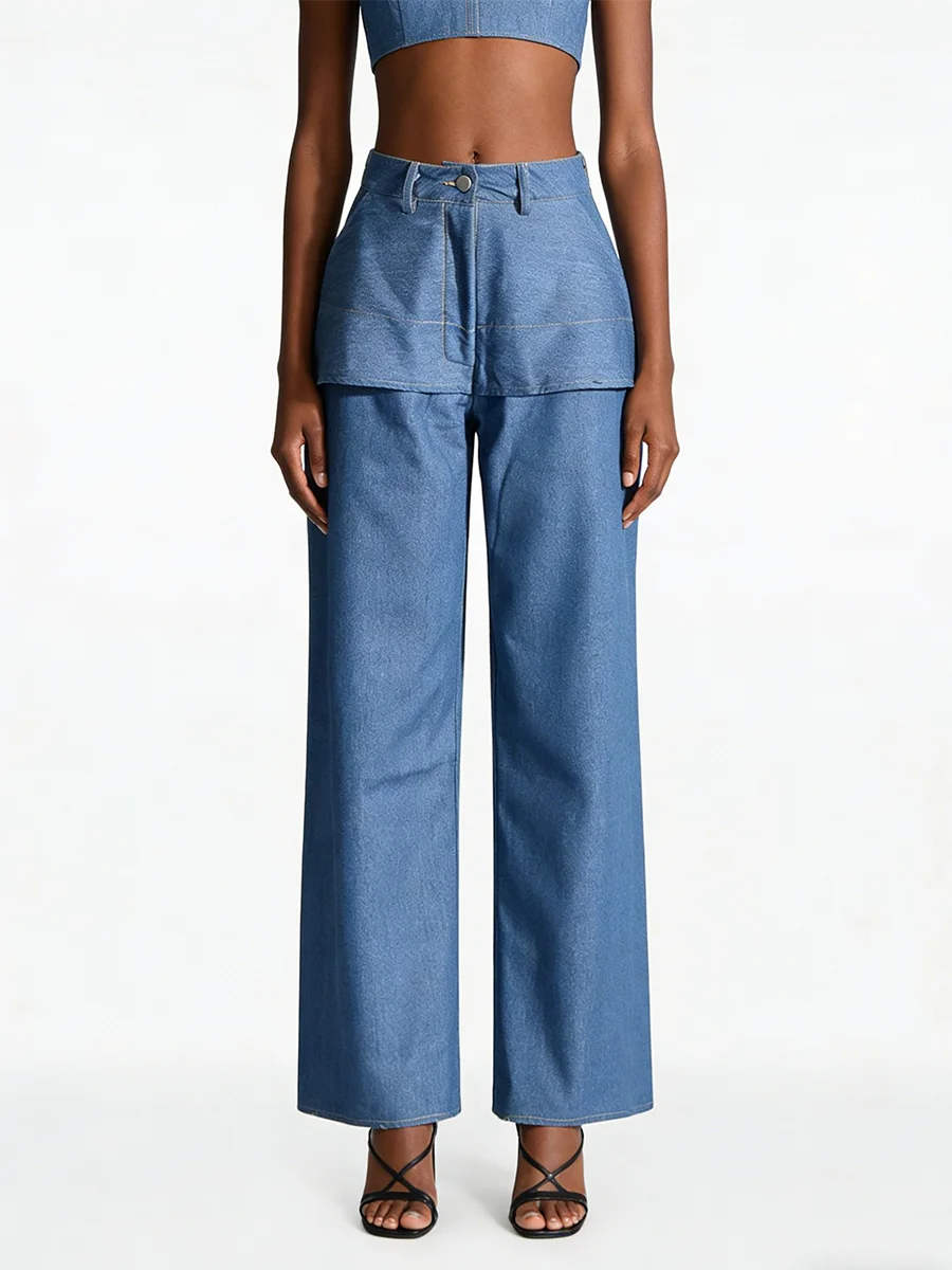 VGH Design Sense Vintage Irregular Loose Jeans For Women High Waist Summer Temperament Straight Trousers Female Fashion Style