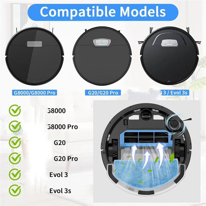 مجموعة ملحقات لـ Tikom G8000/G8000 Pro، لـ Honiture G20/G20 Pro، للمكنسة الكهربائية الروبوتية Laresar Evol 3