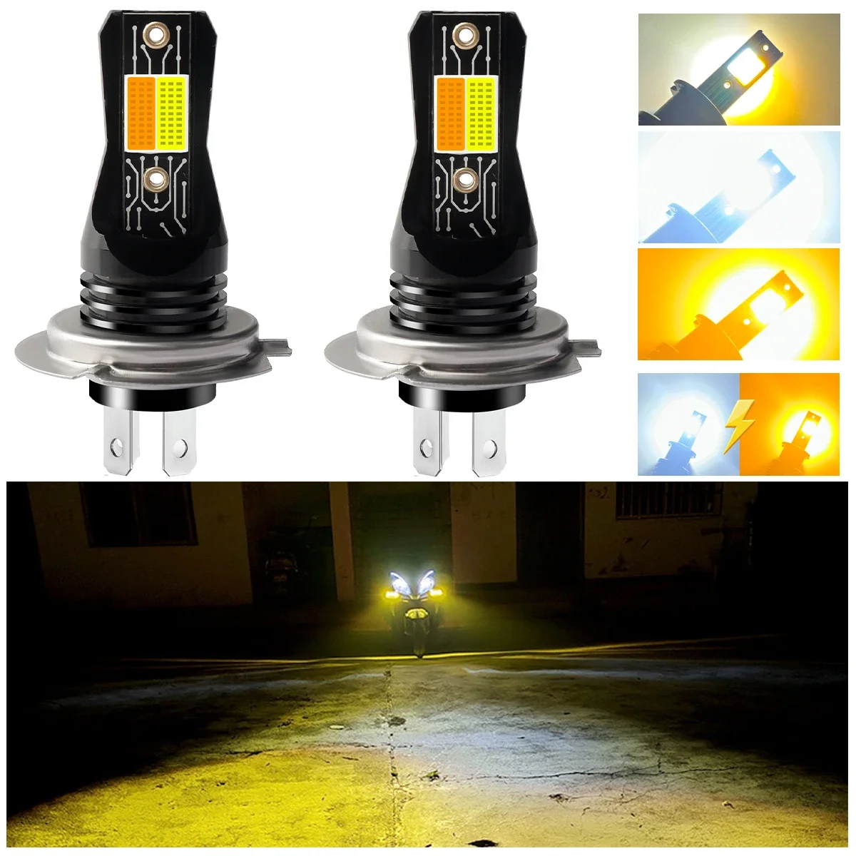 H7 H11 H8 H9 880 881 H27 H1 H3 Tricolor White Yellow Strobe 9006 HB4 HB3 9005 5202 H16 COB Fog Lights LED Bulb Car DRL 3000LM