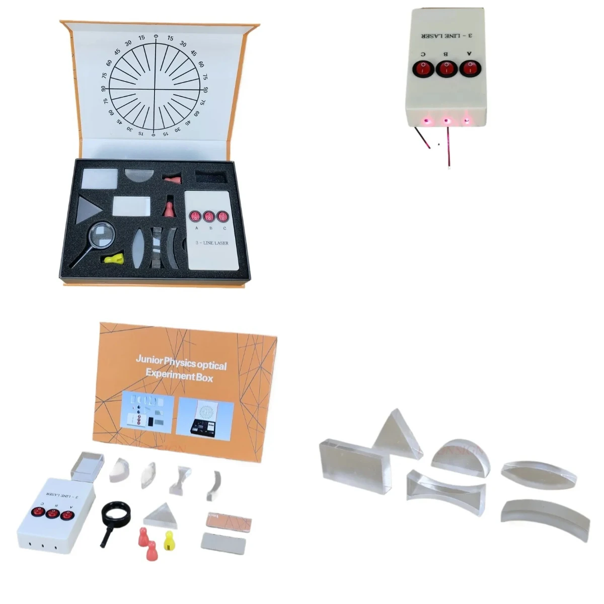 Optical Experiment Box for Ray Box: Three-Line Parallel Light Source for Refraction Law Experiments