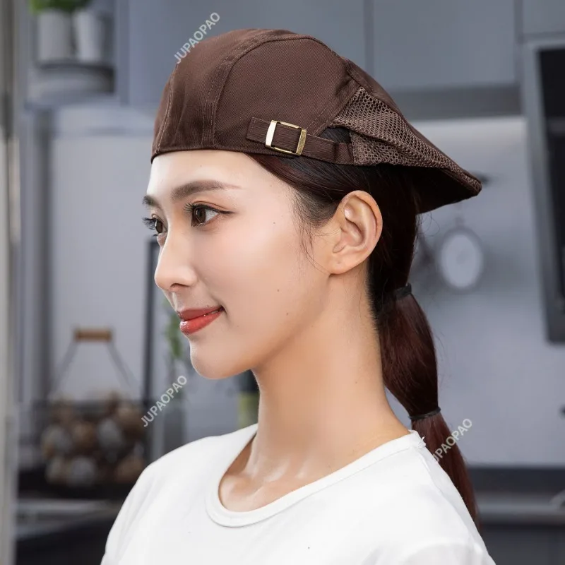 Food and beverage work cap breathable net smoke-proof male and female chefs beret milk tea shop restaurant waiter hat wholesale