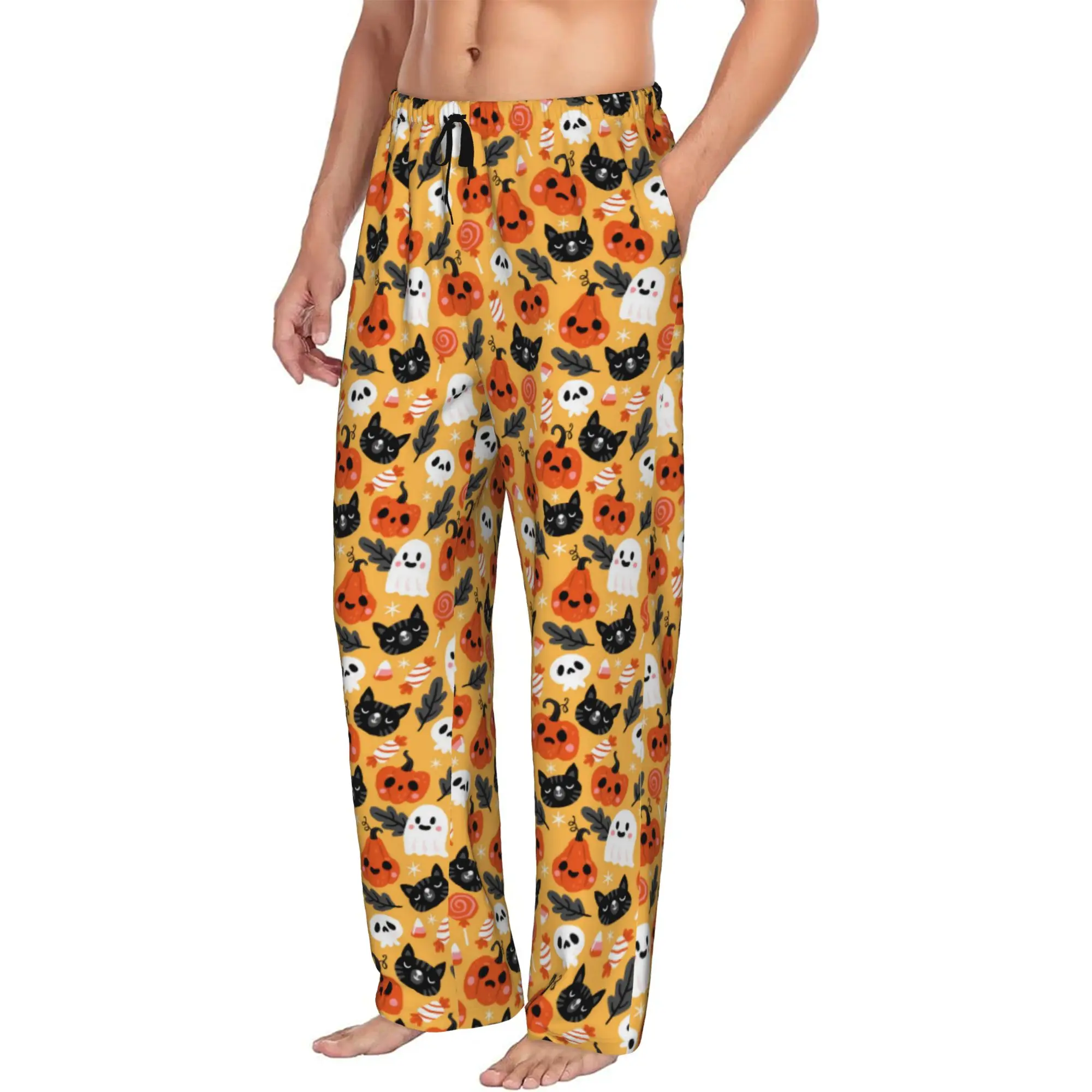 Custom Halloween Spooky Bats Lunar Pattern Pajama Pants for Men  Sleepwear Lounge Sleep Bottoms Stretch with Pockets