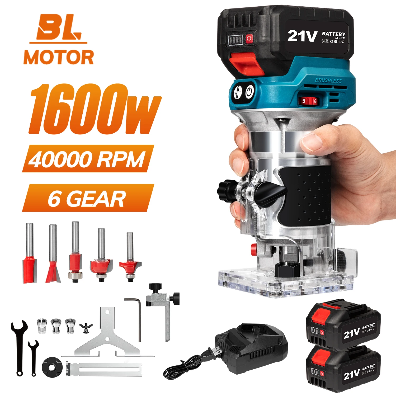 

2 in 1 6Speeds Brushless Electric Hand Trimmer Cordless Wood Router Woodworking Engraving Milling Cutter for Makita 18V Battery