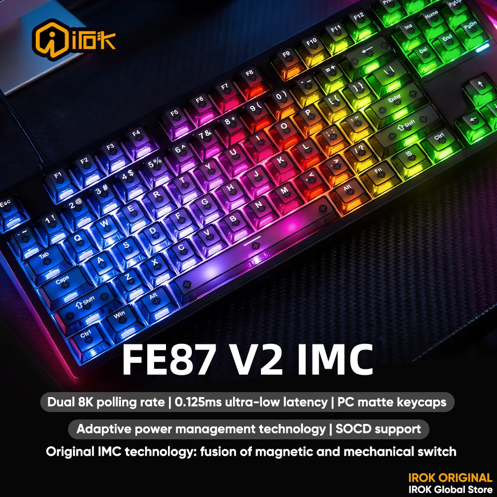 IROK FE87 V2 Wireless Mechanical keyboard 87% Layout Dual 8K IMC Magnetic Switch 0.125ms Delay RGB BT 2.4G Wired Gaming Keyboard