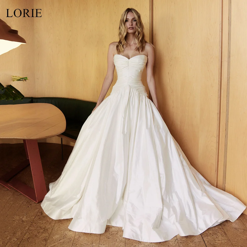 

LORIE Elegant Satin Strapless Wedding Dresses Pleated A-Line Bride Prom Gown Sleeveless Floor-Length Bridal Gowns Customized