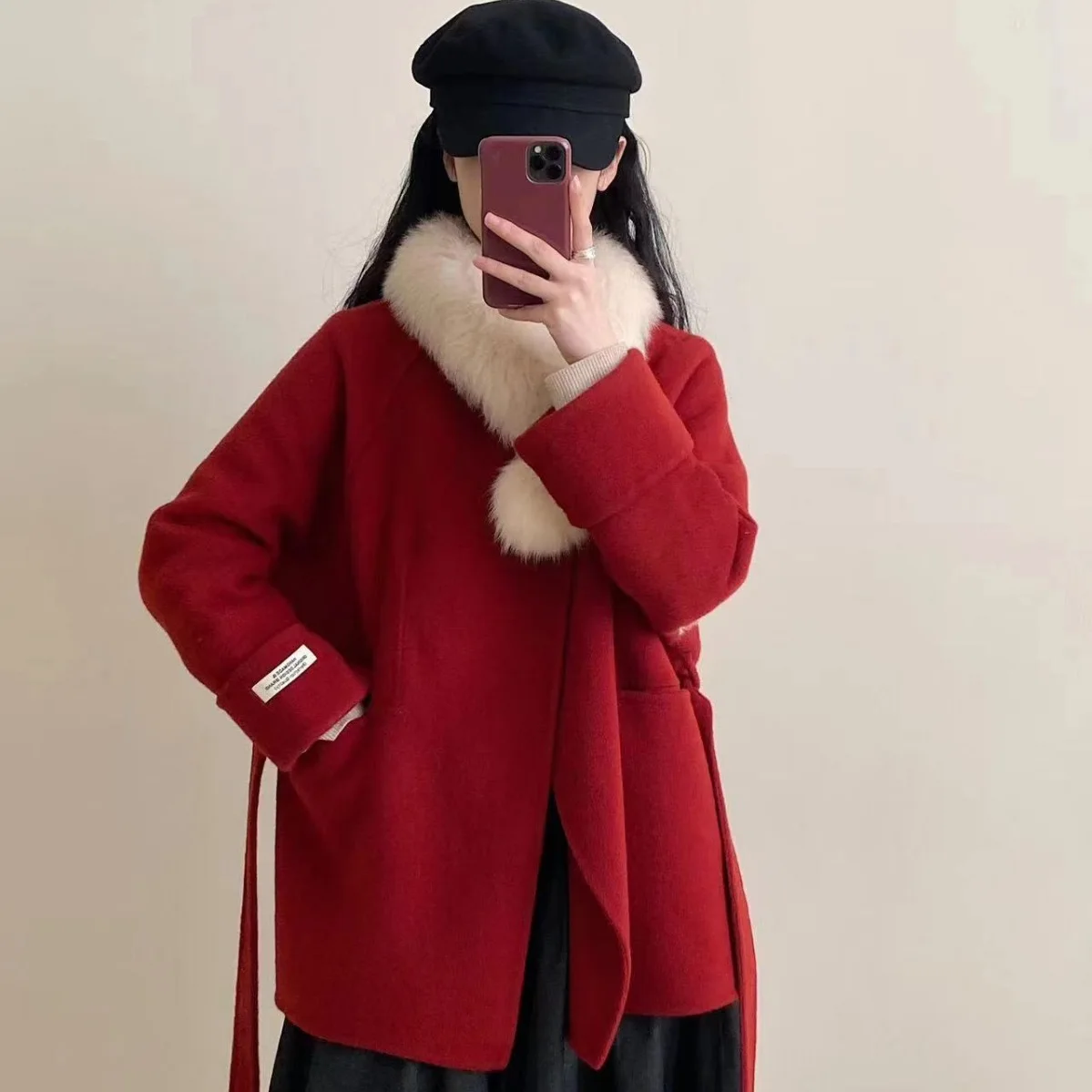 2023 Winter Real Fox Fur Coat Women Wool Jacket With Natural Fox Fur Collar Slim Female Woolen Cashmere Outwear