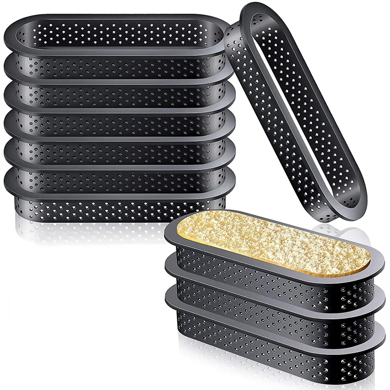 

15 Pcs Oval Tart Rings Food Grade Plastic Heat-Resistant Perforated Cake Mousse Ring Non Stick Bakeware Tart Cake Mold