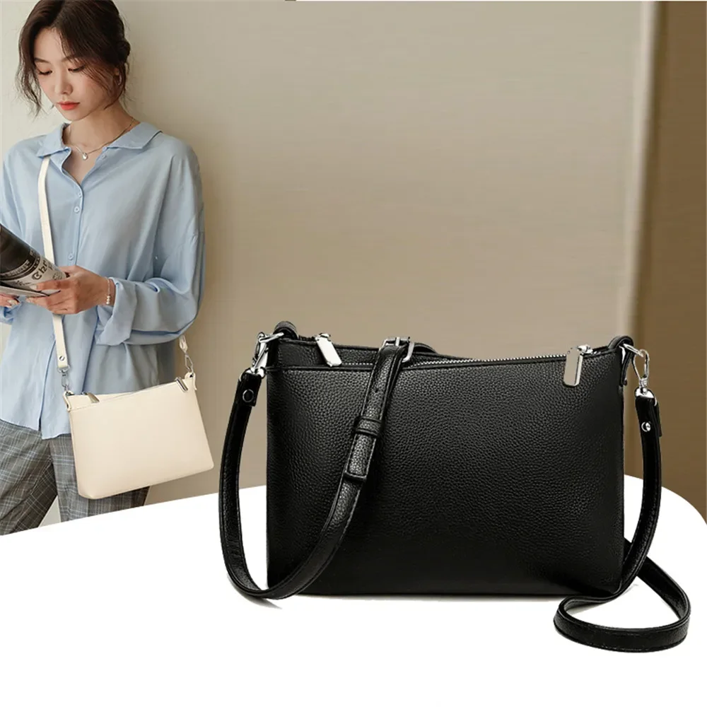 New Fashion Female Shoulder Bag Casual Light Solid Color Women Shoulder Crossbody Bag Double Layer Zipper Pocket Trend Phone Bag