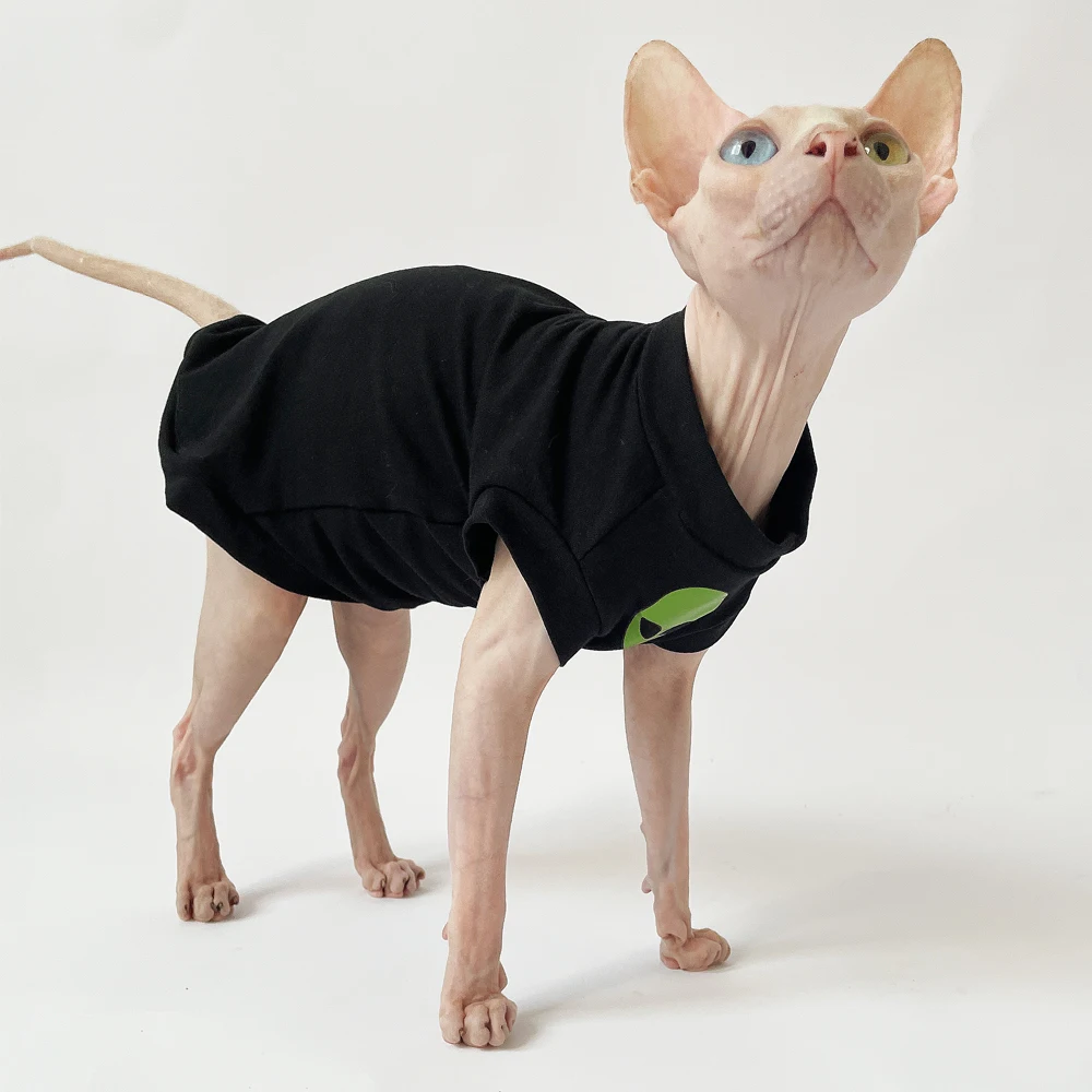 Cat Clothes for Sphynx Fashion Black Cotton Coat for Cat Striped Winter T-shirt For Devon Rex Soft cotton T-shirt Cat costume