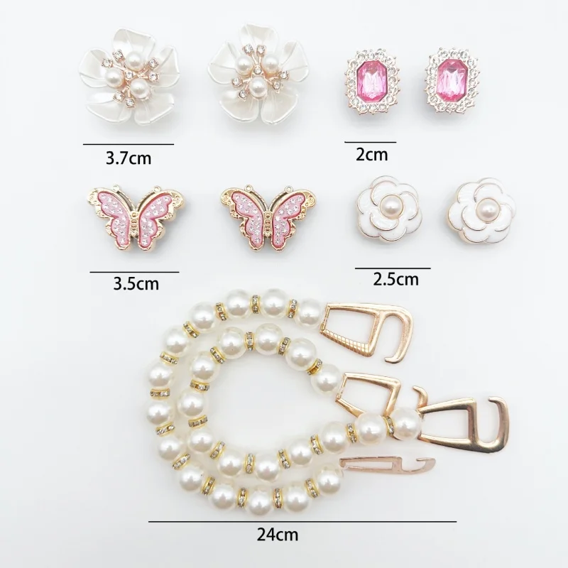 Sweet Cute Girly Charms Designer Elegant Vintage Pearl Chain Shoe Jewelry All-match Flower Shoe Charms for Hole Shoes Hot Sale