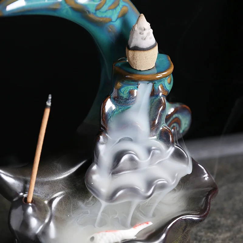 Autumn Winter Flower Good Moon Round with Small Fish Backflow Sandalwood Zhou Aromatherapy Incense Burner Desktop