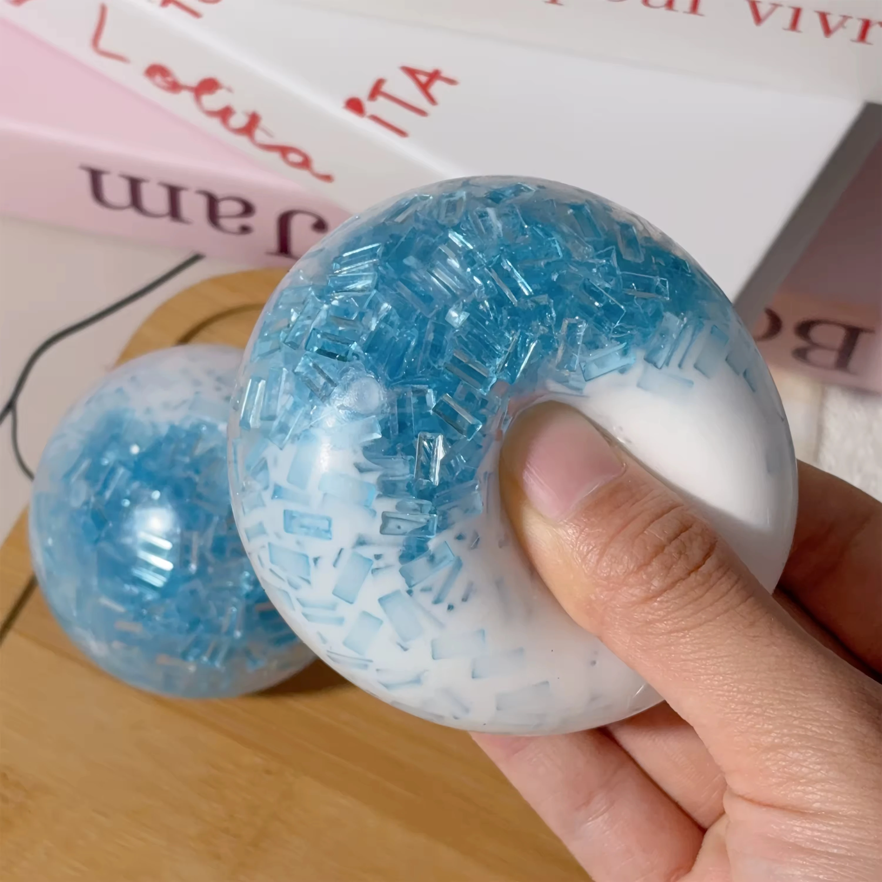 Crushed Ice Squishy Stress Ball Soft Crunchy Handmade Cream Ice Bar Squeaky Sensory Fidget Toy Ice Breaking Stress Relief Toy