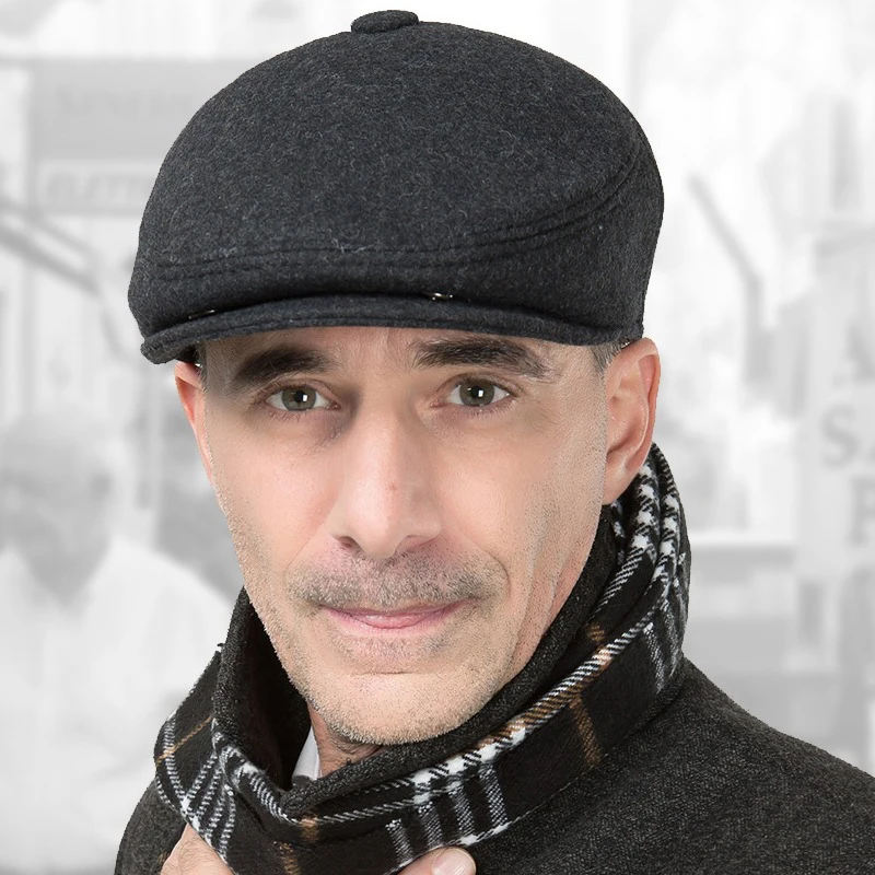 

1PC Male Autumn Winter Windproof Soft Lattice Beret Warm Woolen Cloth Forward Hat For Men Women Unisex Peaky Blinders Cap