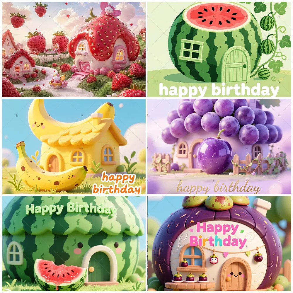 

Cute Fruit House Theme Birthday Party Decortions Background Vibrant Fairy Tale Design Photo Studio Backdrop Supplies Girls Gifts