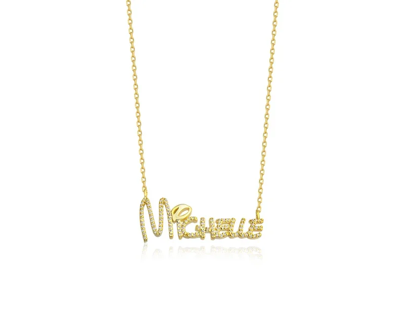 

Custom Gold Name Necklace Personalized Pendant with Cubic Zirconia Inlay Unique Handwriting Jewelry Gift for Women Christmas