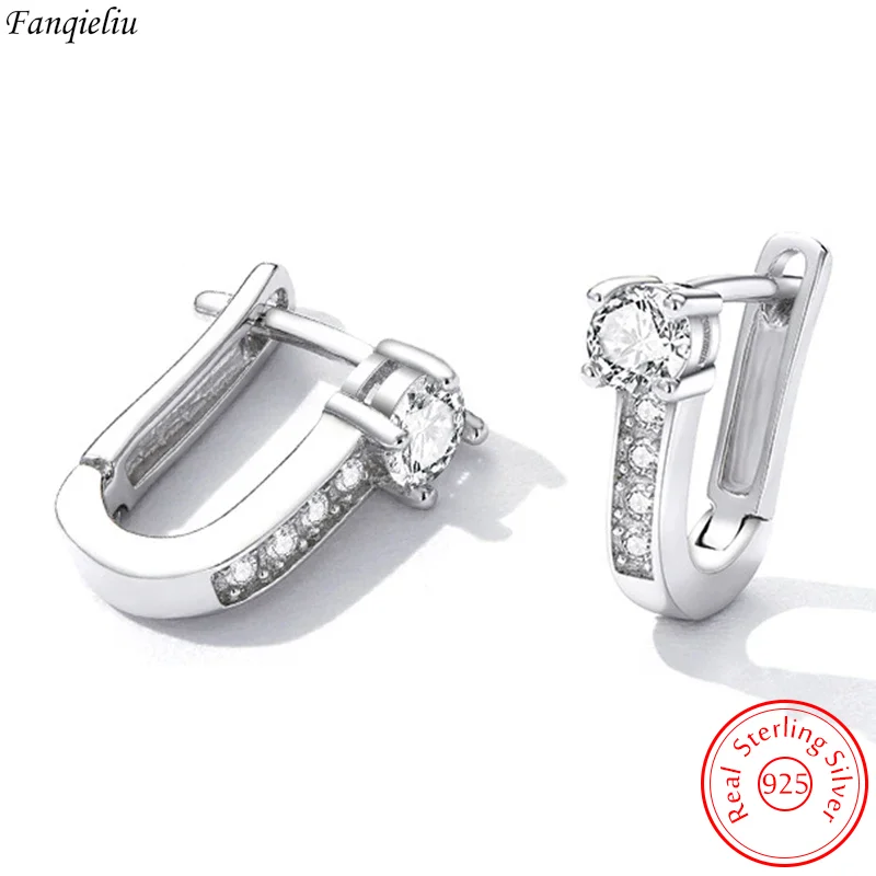 

Fanqieliu Solid 925 Sterling Silver High Quality Jewelry U Crystal Hoop Earrings For Women New Fashion FQL23629