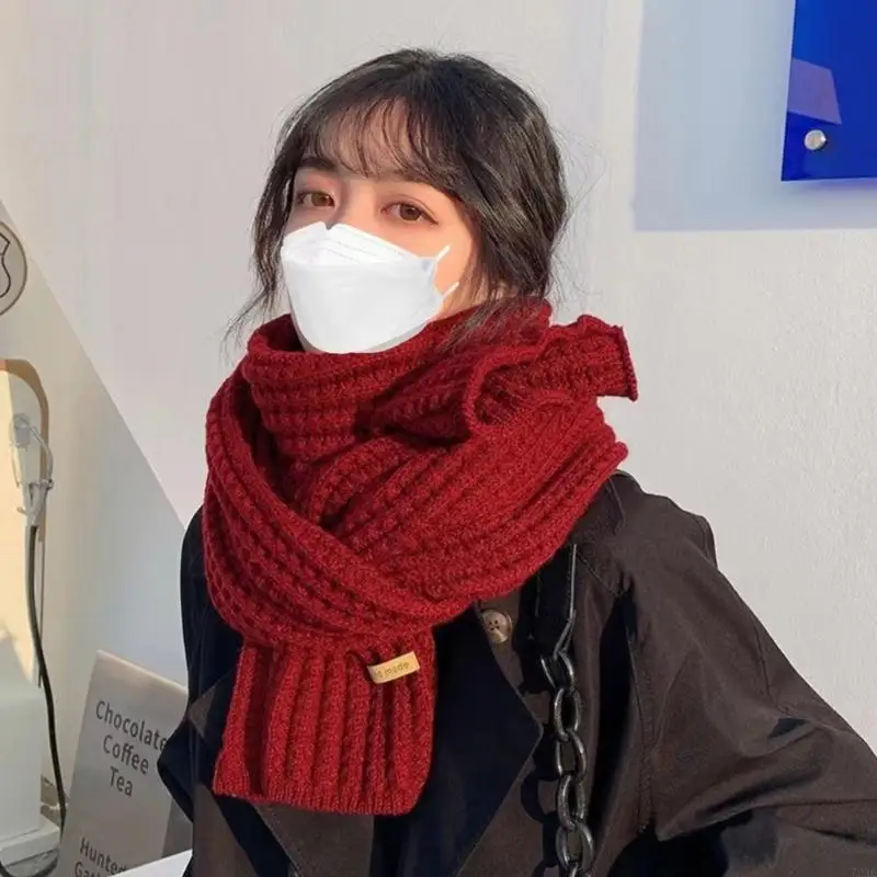 72XE – écharpe cou en tricot pour hommes femmes, chaleur confortable, ton uni, tenue décontractée, quotidien