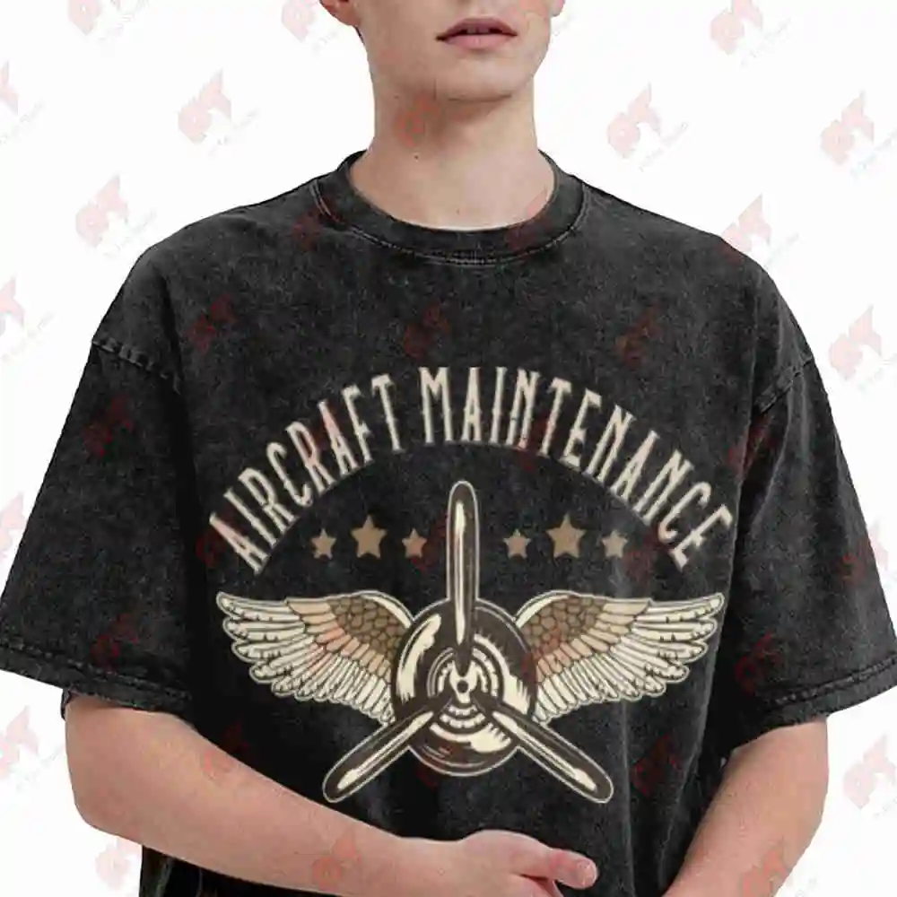 Aircraft Maintenance Airplane Mechanics Vintage Washed Tee Pure Cotton T-Shirt