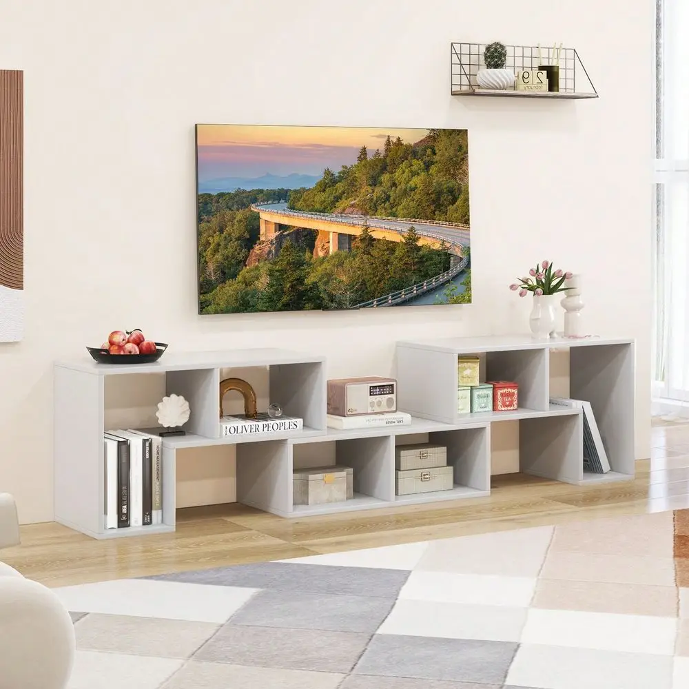 

TV Stand For TVs Up To 65 Console Entertainment Center Bookcase Shelves White Brown Black Black Wood