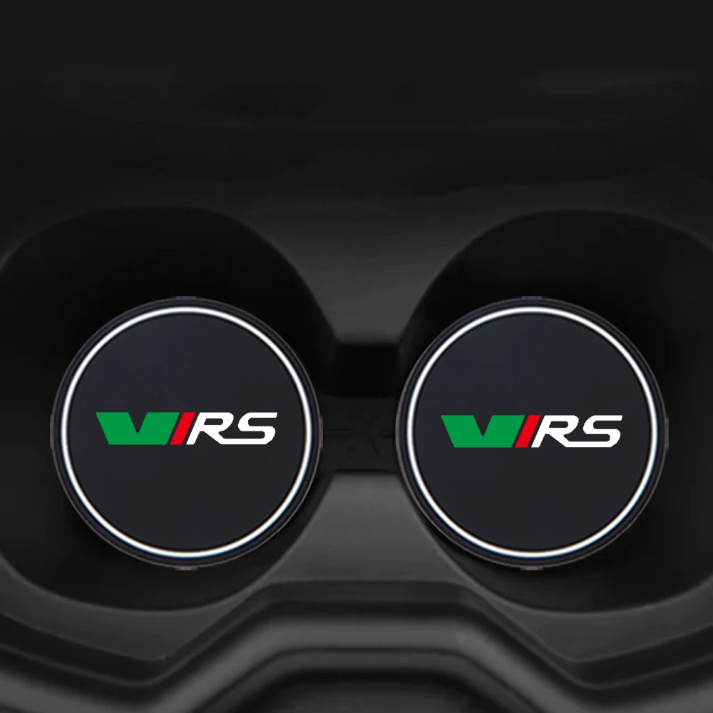 2Pcs Car Coaster Water Cup Bottle Mat Silica Gel Bottle Holder Pad VRS For Skoda VRS Octavia A7 Fabia Rapid Yeti Kodiaq Superb