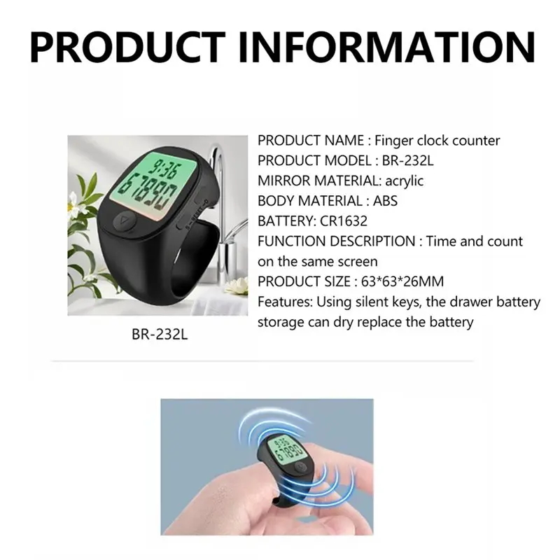 Neue Tech LCD Digital Zähler Intelligente Elektronische Muslime Tasbeeh Finger Zähler Für Gebet Zeit Erinnerung Wasserdicht