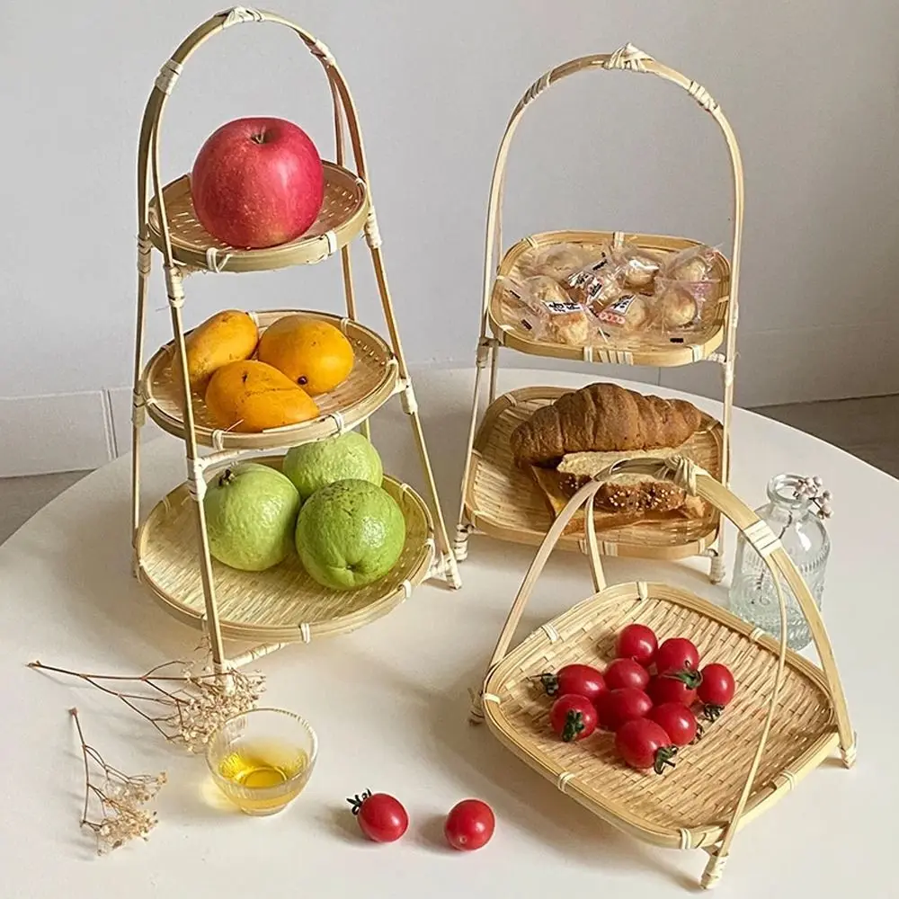 Fruit Tray 1/2/3 Tier Bamboo Weaving Baskets Round Weave Snack Display Stand Handcrafted Elegant Storage Baskets Home