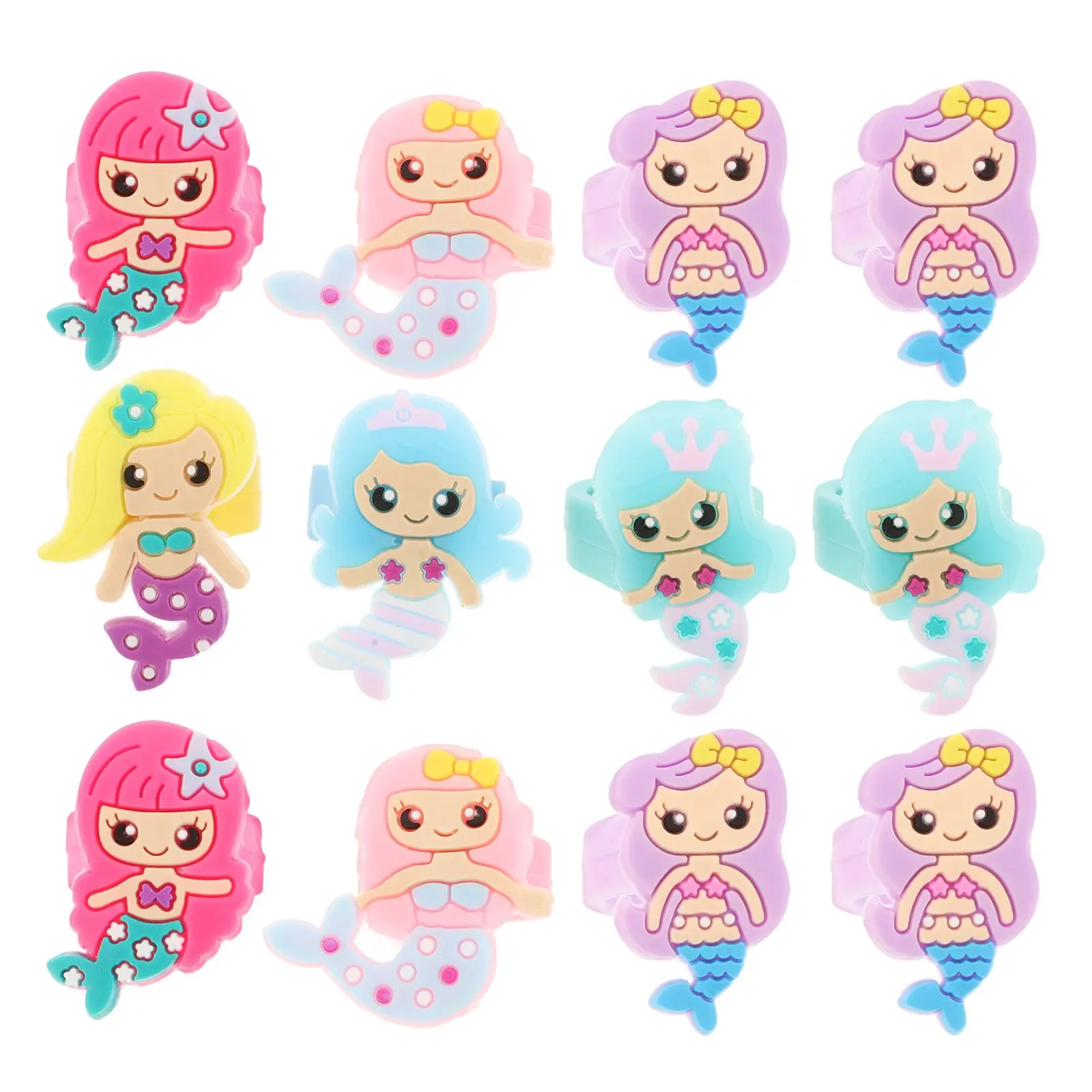 

24 Pcs Children's Rings Colorful Mermaid Girls Toy Jewelry Birthday Party Favors Kids Costume Accessories