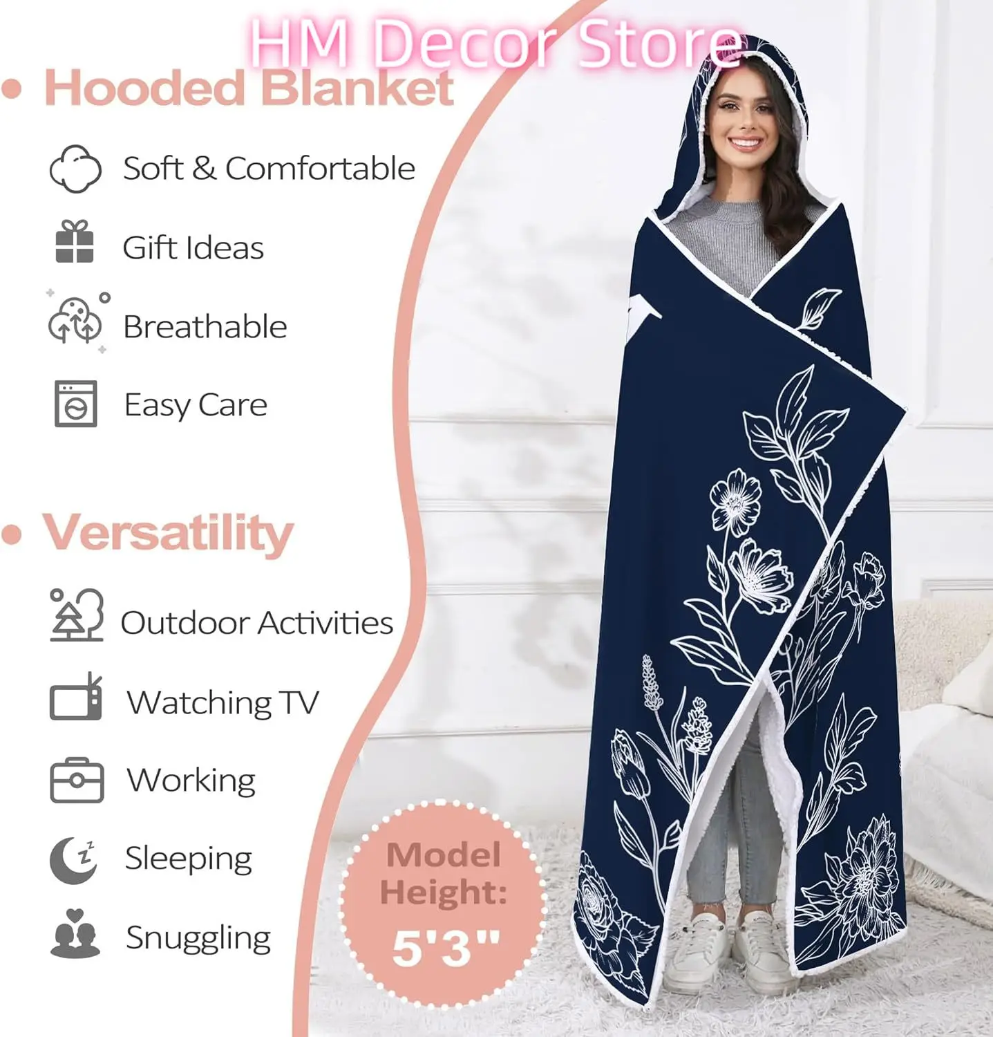 Christmas Mom Gifts, Gifts for Mom Wearable Blanket, Mommy Hoodie Blanket from Daughter/Son, Thoughtful Hooded Blanket 47x72 in