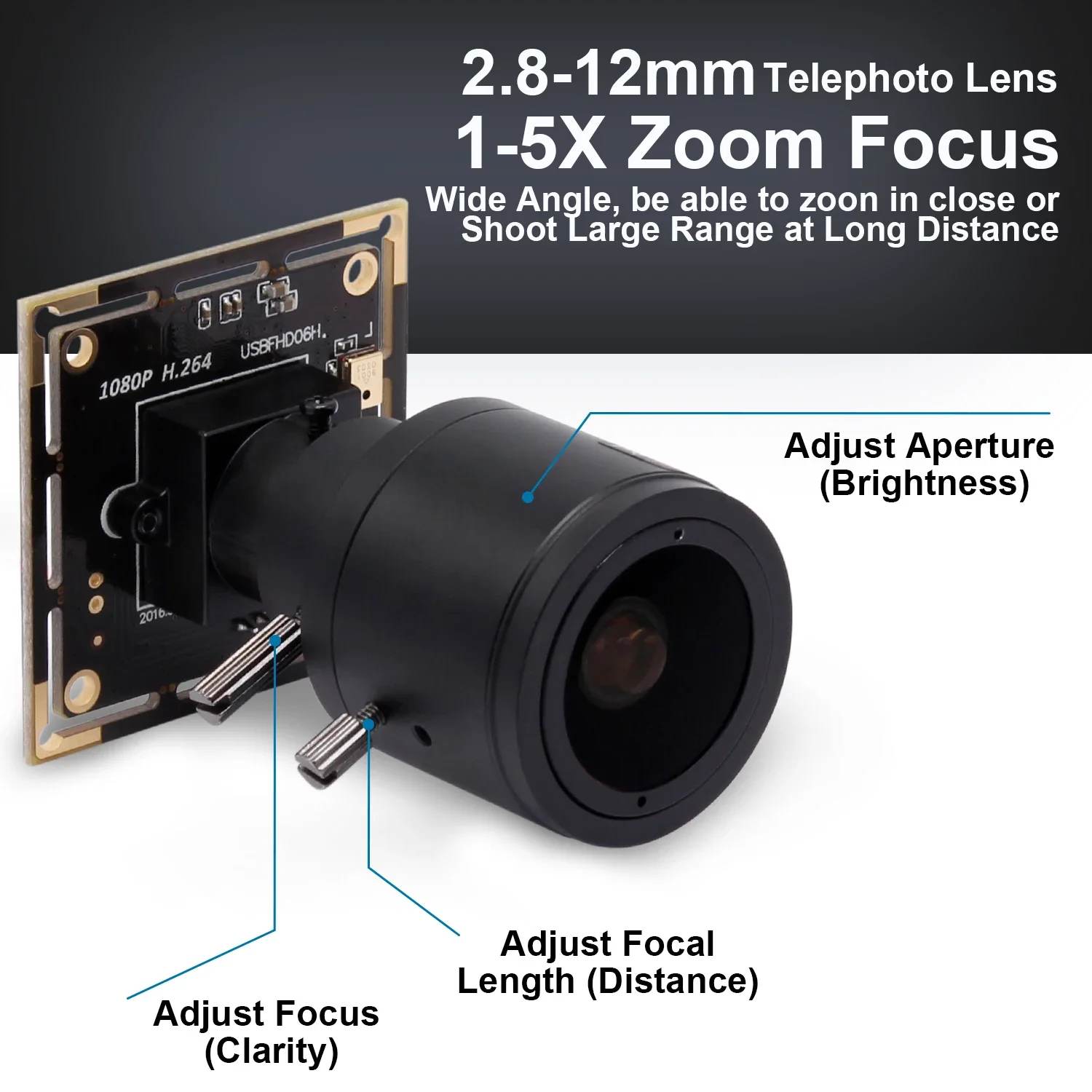 ELP H.264 Full HD 1080P USB Camera Module Low Light CMOS IMX323 Video Security Camera with 2.8-12mm  Manual Focus Lens