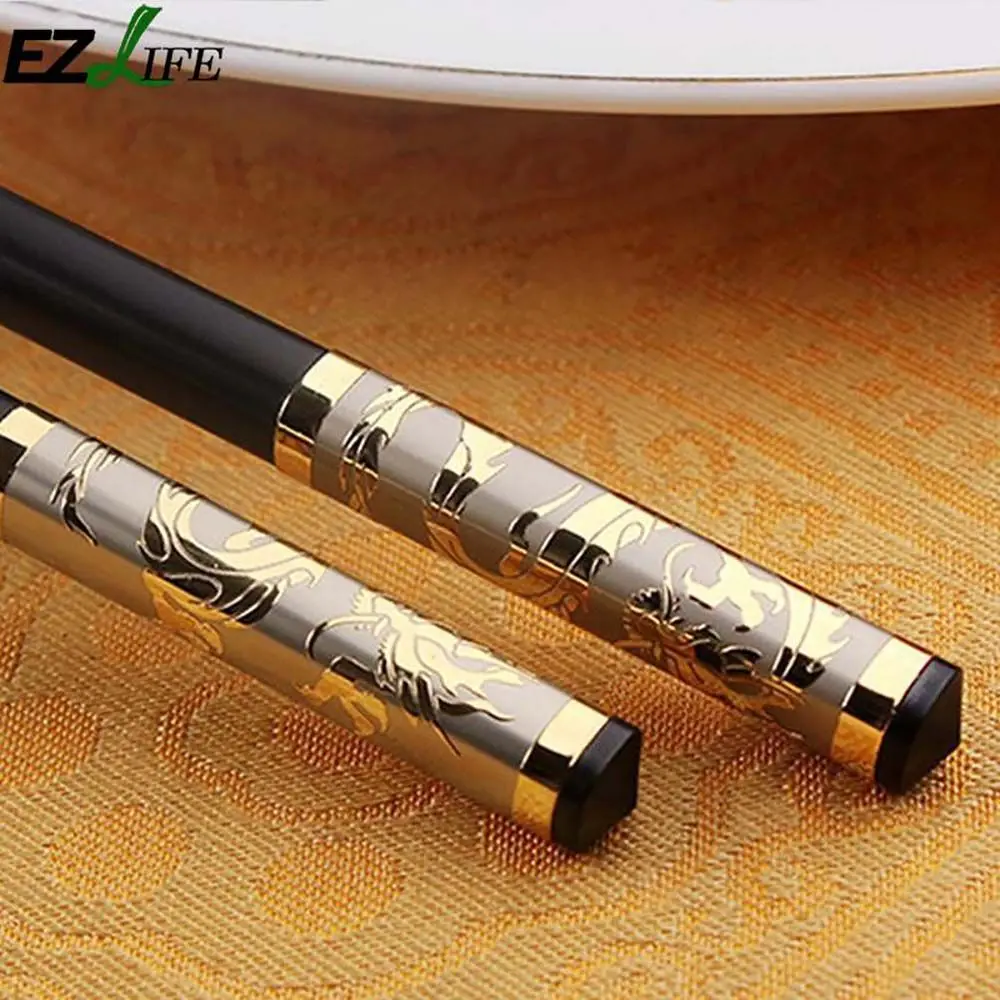 Luxury Gold Dragon Household Healthy Reusable Chinese Style Tableware Kitchen Tools Chopsticks Kitchenware