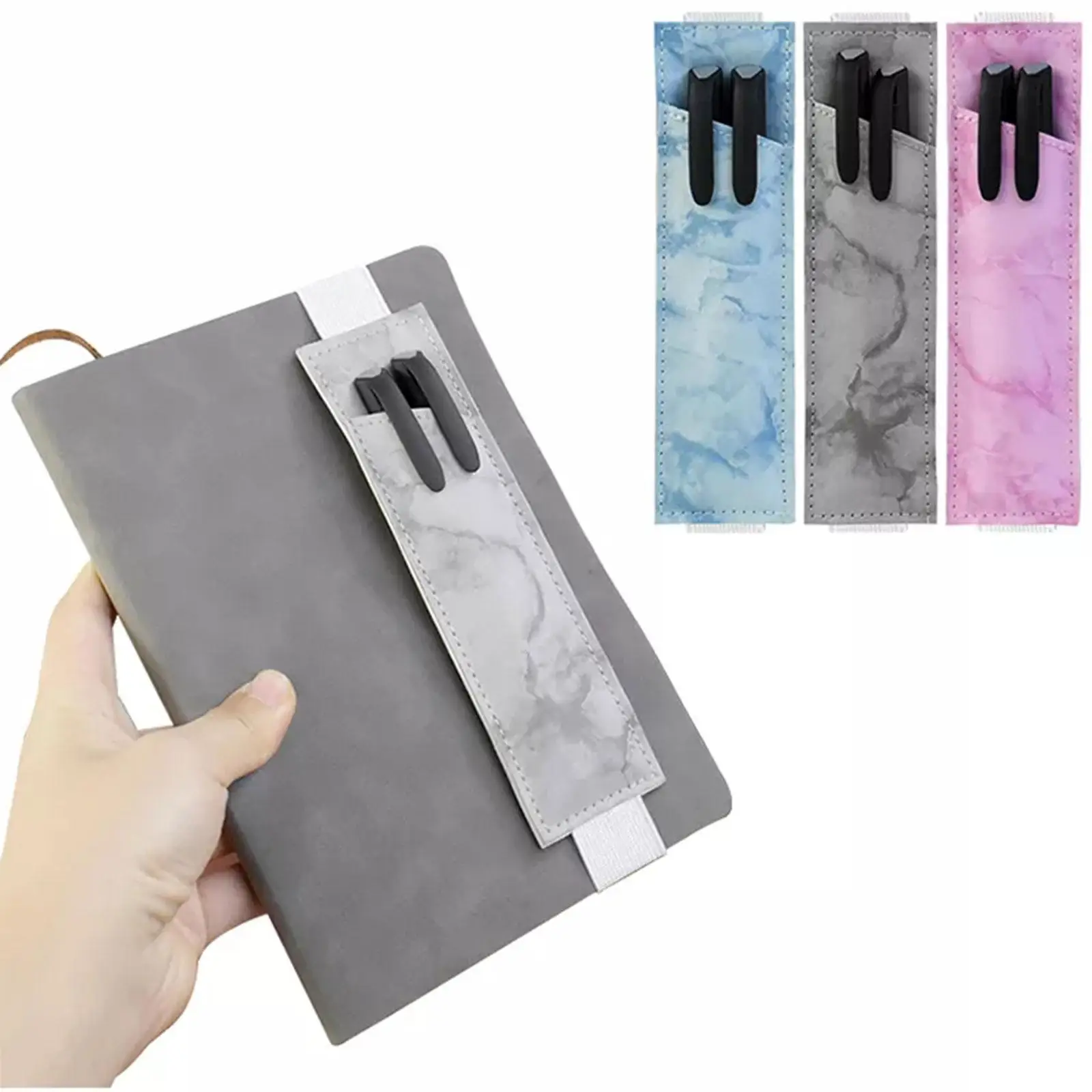 Adjustable Elastic Band Pen Holder Simple Color PU Pen Sleeve Pouch Large Capacity Square Students Notebook Pen Holder