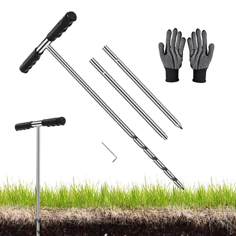 

Soil Sample Probe Stainless Steel Ground Probe Rod With T Handle Includes Gloves Garden Soil Test Kit 17-32-48 Inch Adjustable