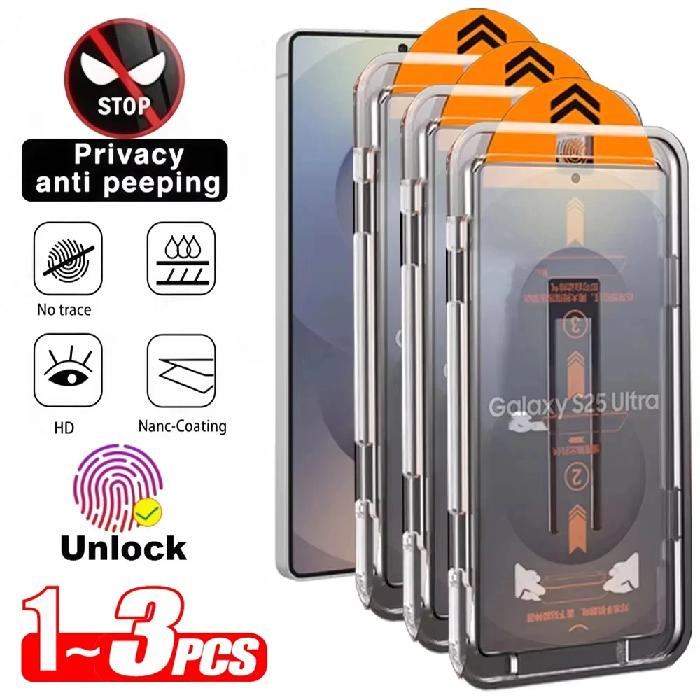 1-3PCS Anti-Spy Glass For Samsung S25 Ultra S26 S25 Plus S24 S23 S22 5G S21 S25 Edge Fingerprint Unlock Privacy Screen Protector