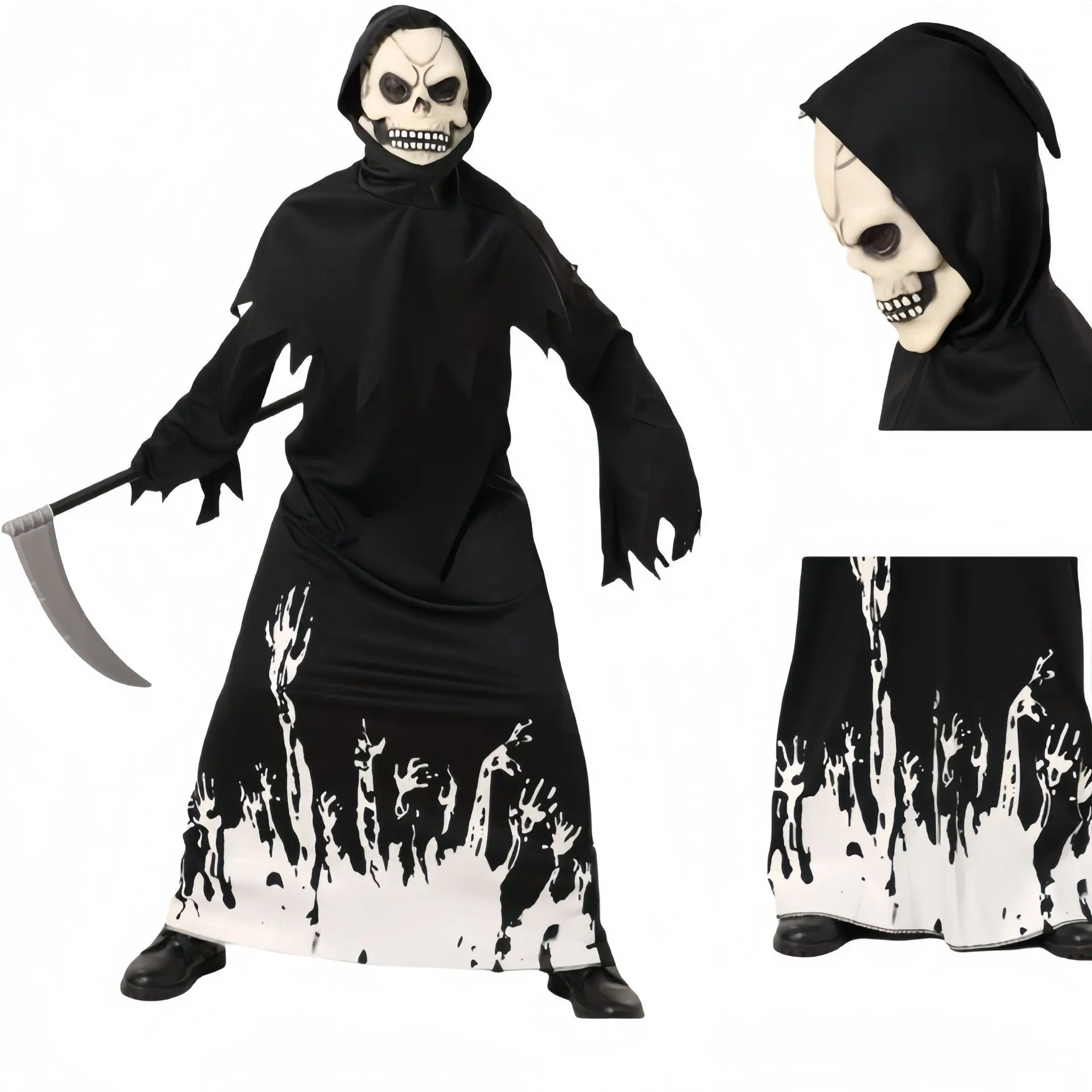 زي الهالوين التأثيري غريم ريبر زي جمجمة متوهجة أسود #4