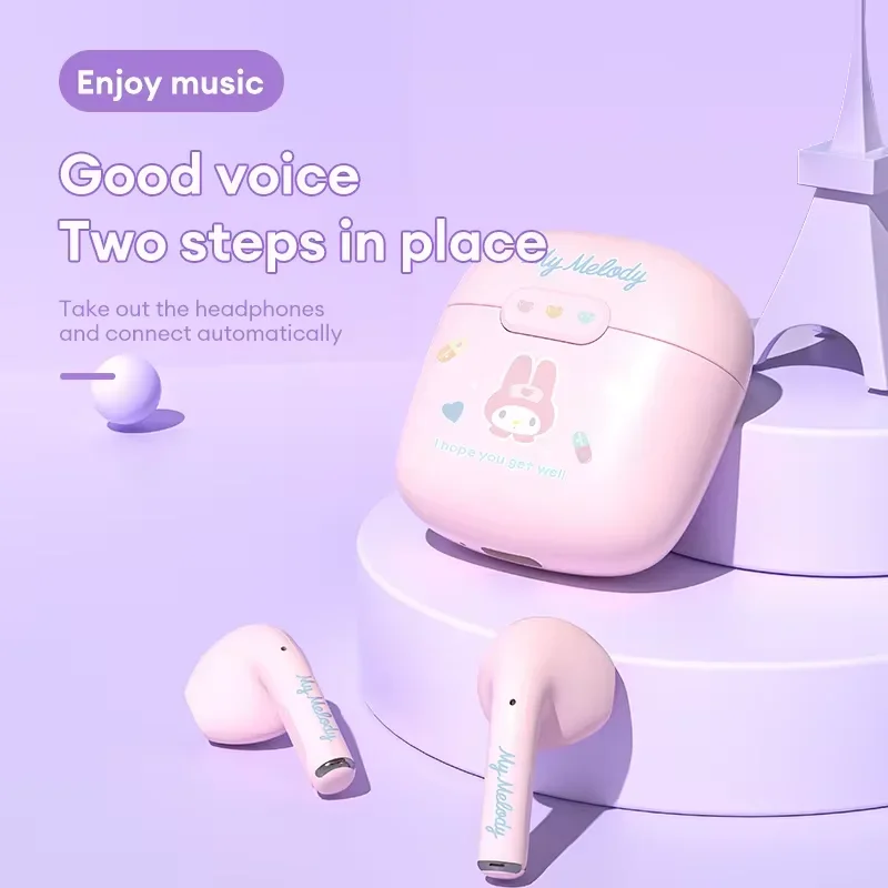 Sanrio YP-68 Kuromi Bluetooth Earphones Hello Kitty Wireless Headset My Melody Sport Noise Reduction Touch Control Headphones