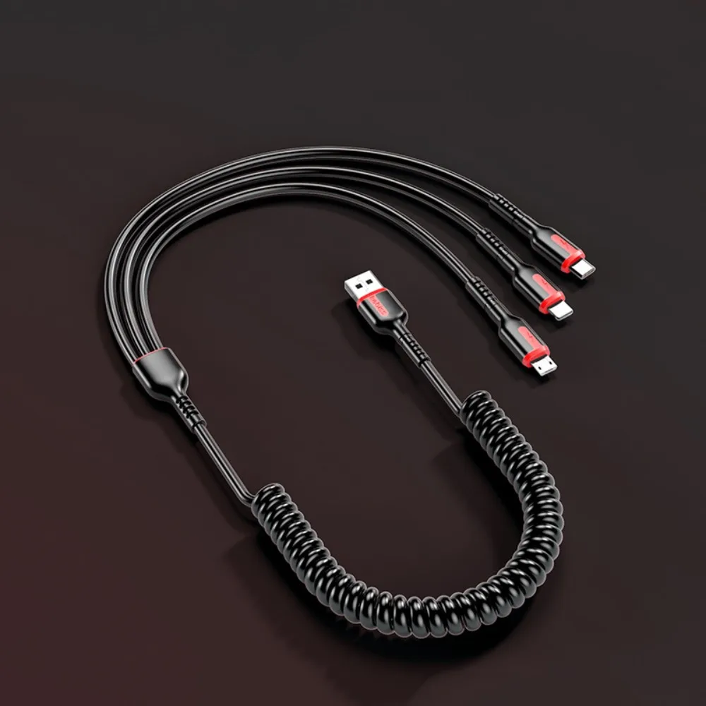 

Type-C IOS Micro USB Super Fast Charging 3 In 1 Charging Line 3 In 1 Charging Cord Telescopic Data Cable Spring Data Cord